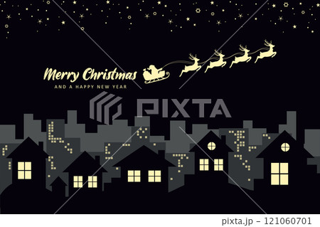 christmas banner santa claus in a sleigh with reindeer in the city vector illustration christmas banner santa claus in a sleigh with reindeer in the city vector illustration 121060701