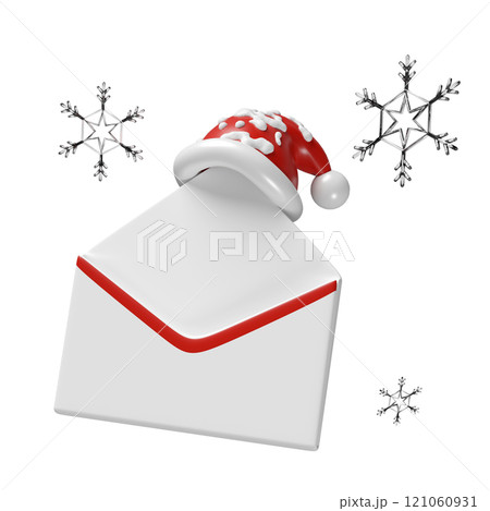 3d open envelope with Santa Claus hat, snowflake isolated. happiness cards, merry christmas, festive New Year, 3d render illustration 3d open envelope with Santa Claus hat, snowflake isolated. happiness cards, merry christmas, festive New Year, 3d render illustration 121060931
