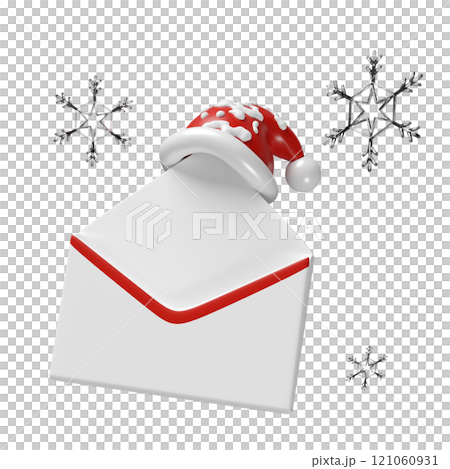 3d open envelope with Santa Claus hat, snowflake isolated. happiness cards, merry christmas, festive New Year, 3d render illustration 3d open envelope with Santa Claus hat, snowflake isolated. happiness cards, merry christmas, festive New Year, 3d render illustration 121060931