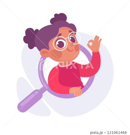 Search with Girl Character with Magnifier Vector Illustration 121061466