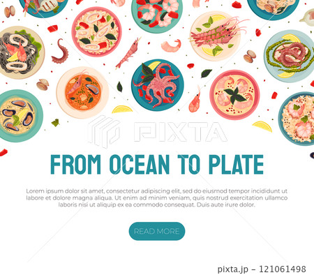 Seafood Dish Banner Design with Served Meal Vector Template 121061498