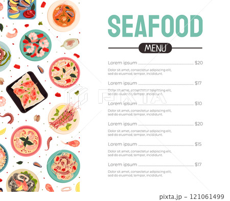 Seafood Dish Banner Design with Served Meal Vector Template Seafood Dish Banner Design with Served Meal Vector Template 121061499