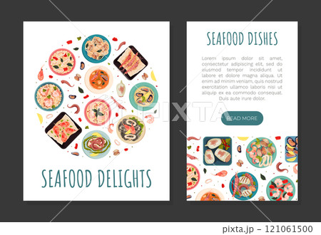 Seafood Dish Banner Design with Served Meal Vector Template Seafood Dish Banner Design with Served Meal Vector Template 121061500