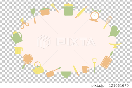 Kitchen item oval frame C07 Pink base Moss green Yellow 121061679