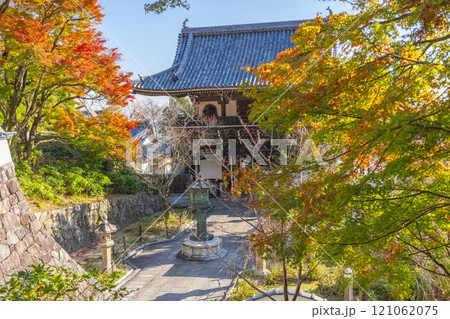 秋の京都　善峯寺　紅葉に包まれた仁王門 121062075