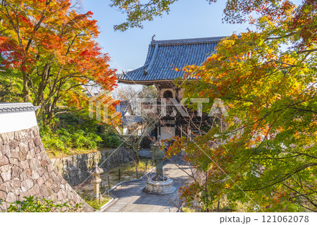 秋の京都　善峯寺　紅葉に包まれた仁王門 121062078
