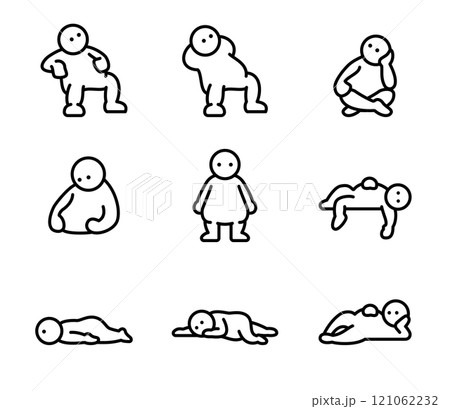 だらける人のシンプルなイラストセット　ベクター 121062232