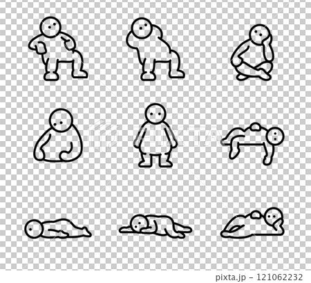 だらける人のシンプルなイラストセット　ベクター 121062232