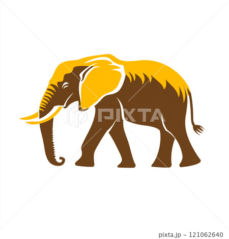 A black and white illustration of an elephant standing in front of a white background. 121062640
