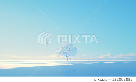 輝く冬空と孤高の木 121062883