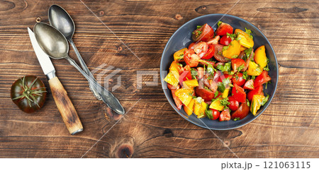 Bowl of fresh tomato salad. 121063115