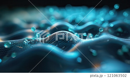 Abstract blue digital wave with glowing particles. Futuristic technology and data concept. 121063502