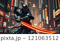 Samurai With Swors In Futuristic City 121063512