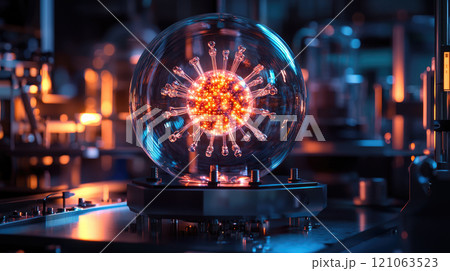 Futuristic quantum computer concept in dimly lit technological environment 121063523