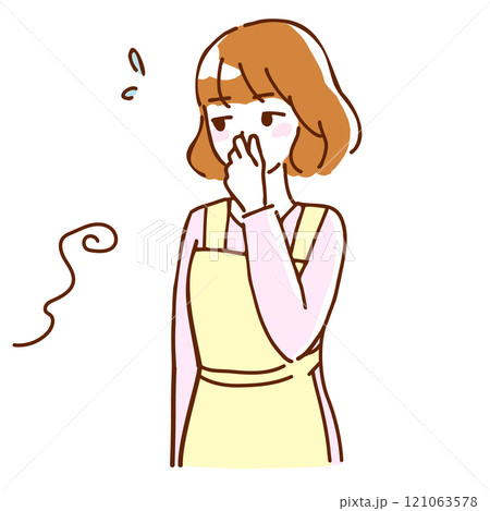 臭くて鼻をつまむ女性の線画イラスト 臭くて鼻をつまむ女性の線画イラスト 121063578