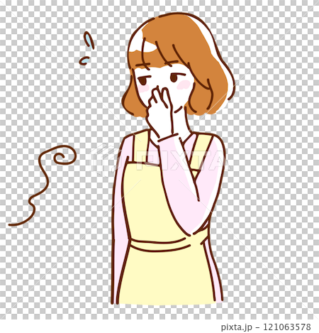 臭くて鼻をつまむ女性の線画イラスト 臭くて鼻をつまむ女性の線画イラスト 121063578