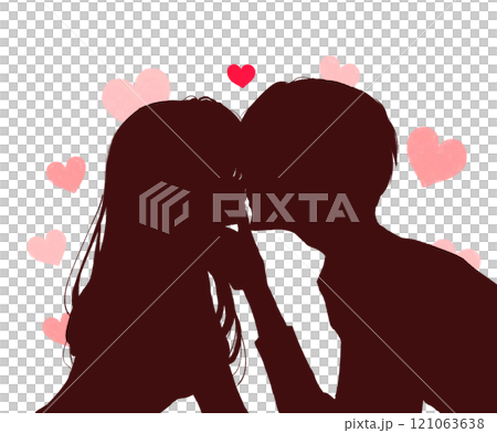 キスする男女　顎クイ　シルエット　ハート 121063638