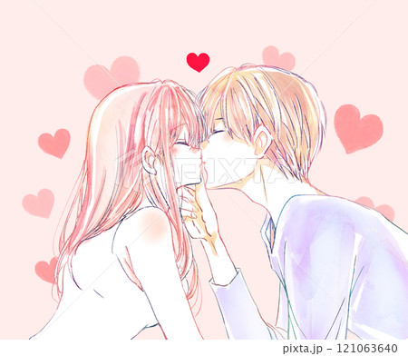 キスする男女　顎クイ　ハート 121063640