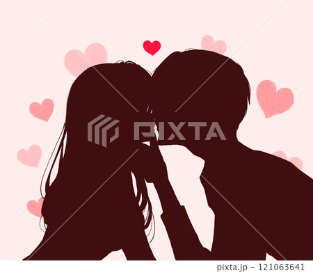 キスする男女　顎クイ　シルエット　ハート 121063641