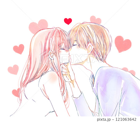 キスする男女　顎クイ　ハート 121063642