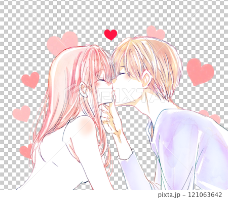 キスする男女　顎クイ　ハート 121063642