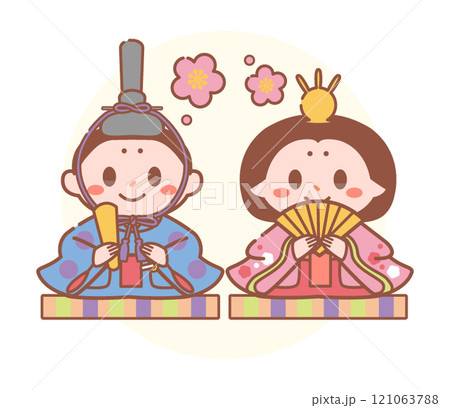 お内裏様とお雛様の3月ひな祭りイラストのイラスト素材 [121063788