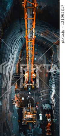 A crane is working on a construction site 121063817