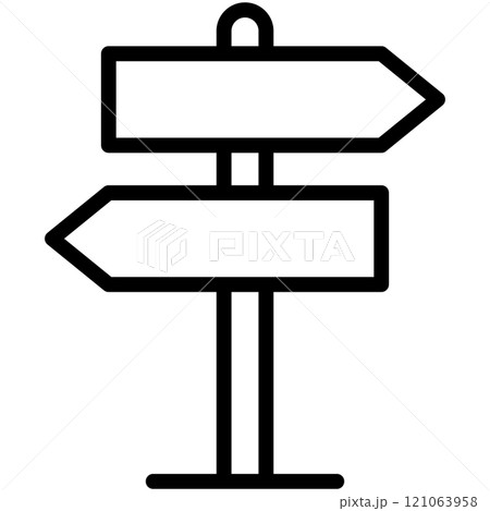 Direction board line icon. Signpost outline vector sign. Road sign linear style pictogram. Signboard pointer symbol, logo illustration. Editable stroke. 121063958