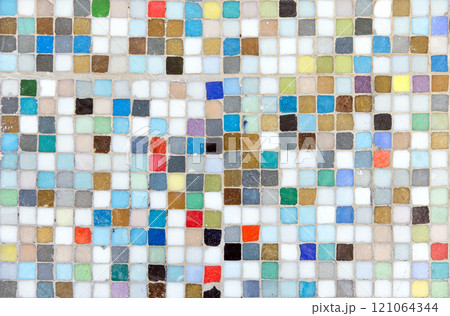 Mosaic wall decoration with random pixel pattern, front view 121064344