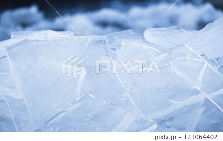Ice shards, close-up photo with selective soft focus 121064402