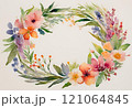 丸い輪に作られたパステルカラーの草花 121064845