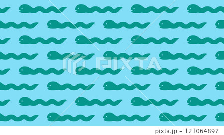 水色のへび柄パターンのベクター年賀状用背景イラスト素材【横長】 121064897