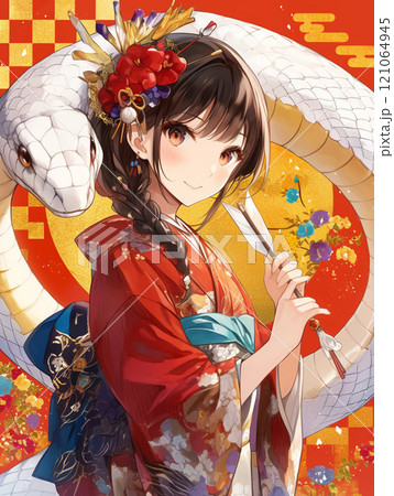 かわいい蛇と女性のイラストのイラスト素材 [121064945] - PIXTA