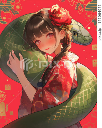 かわいい蛇と女性のイラストのイラスト素材 [121064951] - PIXTA