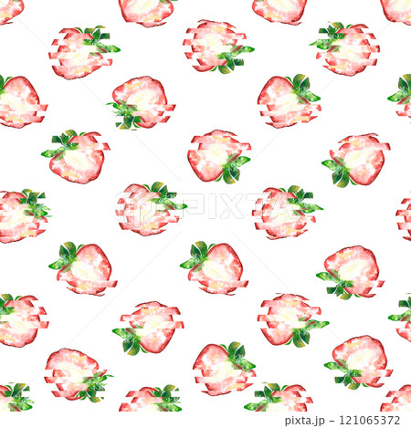 Seamless pattern with watercolor fresh strawberry. Hand drawn watercolor illustration. 121065372