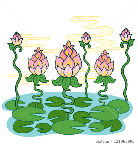 蓮の花の手描きイラスト 121065906
