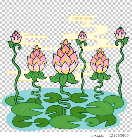 蓮の花の手描きイラスト 121065906