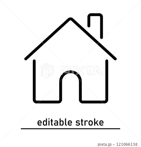 Minimal house icon with editable stroke. Flat style. Black house icon. Real estate symbol Minimal house icon with editable stroke. Flat style. Black house icon. Real estate symbol 121066138