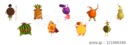 Man and Woman Character in Fruit Costume and Dress Vector Set Man and Woman Character in Fruit Costume and Dress Vector Set 121066580