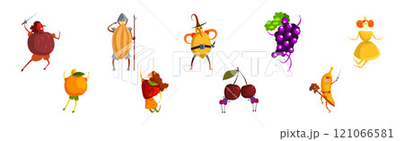 Man and Woman Character in Fruit Costume and Dress Vector Set Man and Woman Character in Fruit Costume and Dress Vector Set 121066581