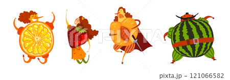 Man and Woman Character in Fruit Costume and Dress Vector Set 121066582