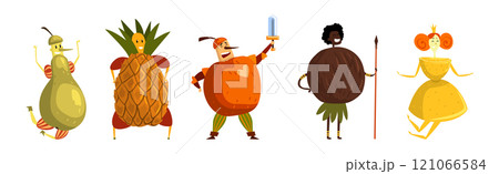 Man and Woman Character in Fruit Costume and Dress Vector Set Man and Woman Character in Fruit Costume and Dress Vector Set 121066584