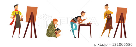Creative Man and Woman Painter and Artist Drawing Vector Set 121066586