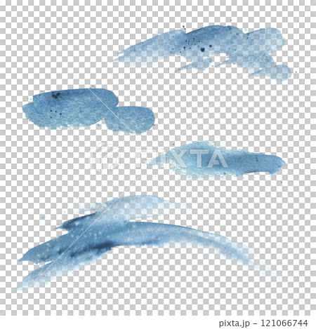 Blue, turquoise brush strokes, snowdrifts, shadows, sea waves, footprints on snow. Watercolor illustration hand drawn. Separate element isolated from background for landscape designer and arrangements 121066744