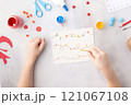 Garland painted with ear sticks kids paper craft ideas for kindergarten Christmas time 121067108