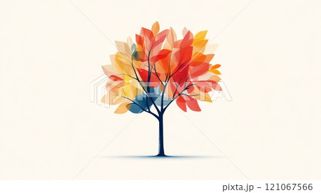 Colorful tree showing autumn foliage with warm colors 121067566
