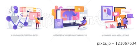 AI in Social Media abstract concept vector illustrations. AI in Social Media abstract concept vector illustrations. 121067634