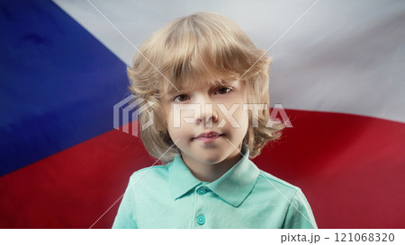 Cute Czech Little Boy Patriot Kid, Czech Republic National Flag.european Future  121068320