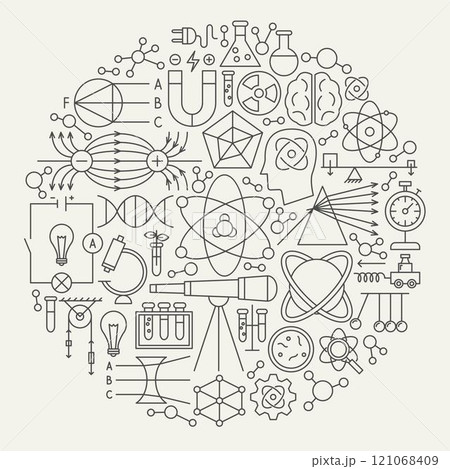 Nuclear Science Line Icons Circle Nuclear Science Line Icons Circle 121068409