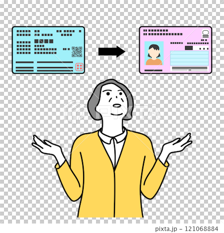 一位老年婦女考慮轉用未成年人保險卡的插圖 121068884